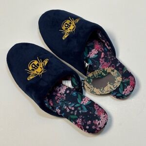 Bridgerton Izzy‎ and Liv Navy Blue Bee Embroidered Velvet Slippers Size 10 TV